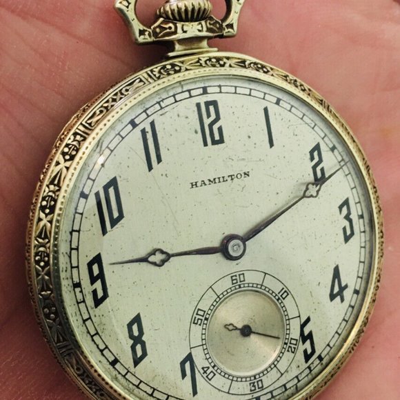 Antique 1924 Hamilton Pocket Watch Solid 14k Yellow Gold 62.2g Size 12s Runs - Picture 10 of 10